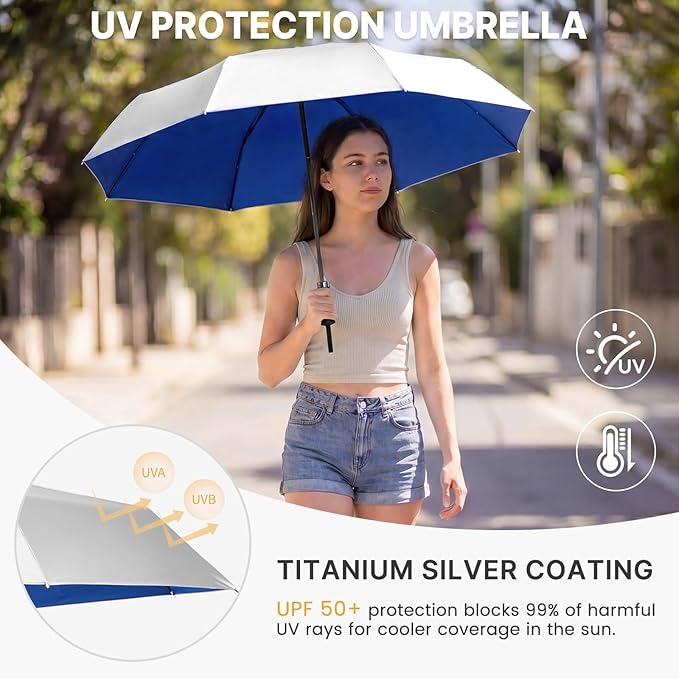 G4Free 46 Inch Mini Travel Umbrella with Retractable Handle, Pocket Size Umbrellas for Sun Rain. UV Protection UPF 50+, Small Compact Umbrella