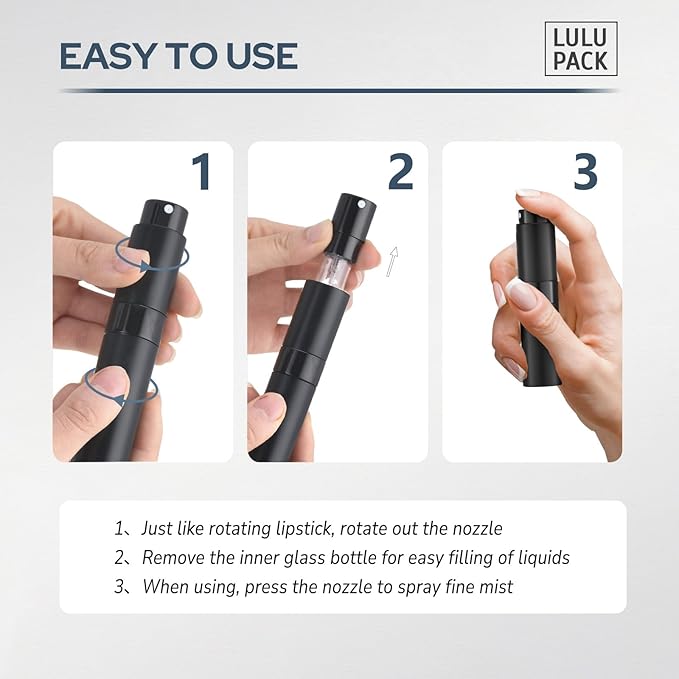 Lulupack Travel Perfume Bottle Refillable - 5ml Cologne Spray Atomizer Mini - Small Travel Size Empty Sprayer for Refill Sample Container - Portable Fragrance Decant Dispenser for Women Men 6PCS Grey