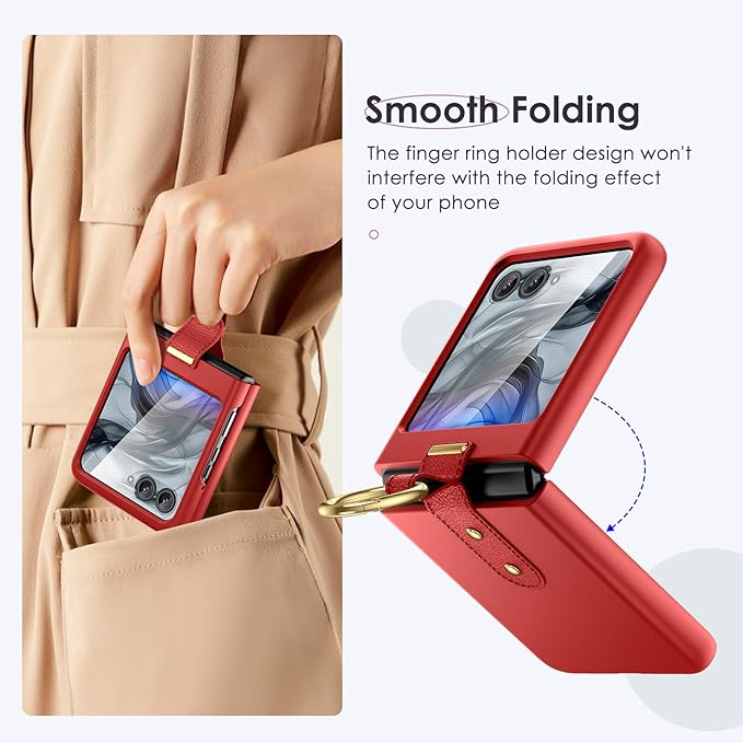 Maxdara for Motorola Razr 2026/2025/2024 Case [Not Fit Ultra or Plus], with Built-in Screen Protector & Ring Holder, Slim Protective Case for Moto Razr 2026 & Razr 2025 (Red)
