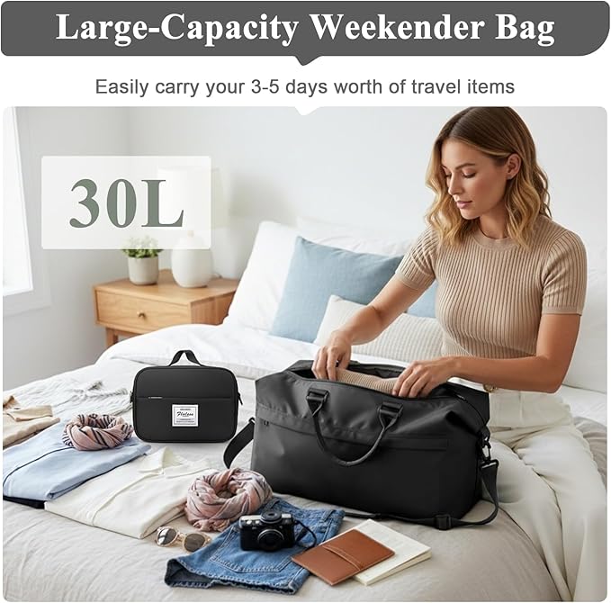 Travel Duffel Bag,Carry-On Overnight Weekender Bags for Women,Personal Item Travel Bag with Shoes Compartment,Sports Gym Bag