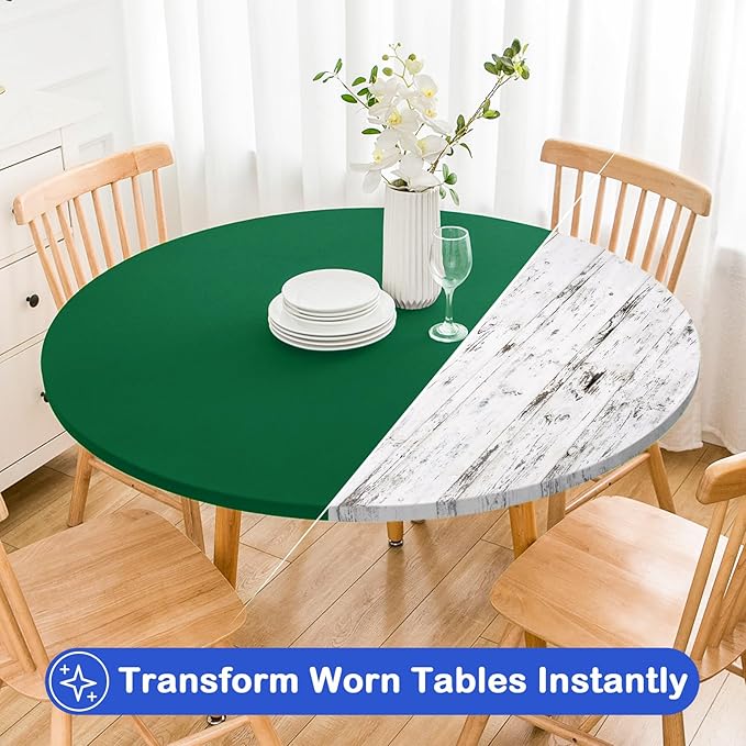 Wolkemer 2 Pack 5 Foot Green Fitted Tablecloth 60 Inch Round Elastic Edges Table Cloth, Spandex Stretch Table Cover with Machine Washable Fabric for Wedding Party Picnic Dining Indoor Outdoor