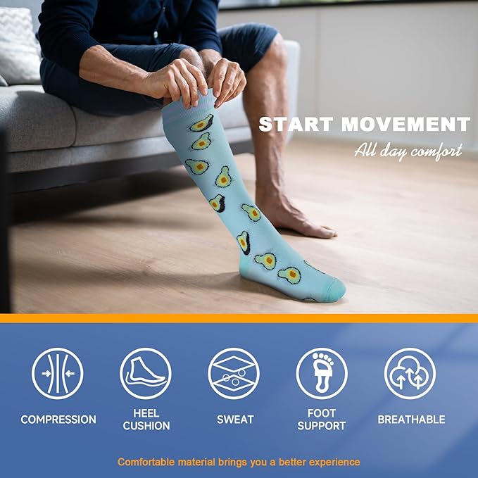 cerpite Compression Socks for Women & Men 6 Pairs Knee High Compression Socks 20-30 mmhg Best for Running,Nurse,Travel