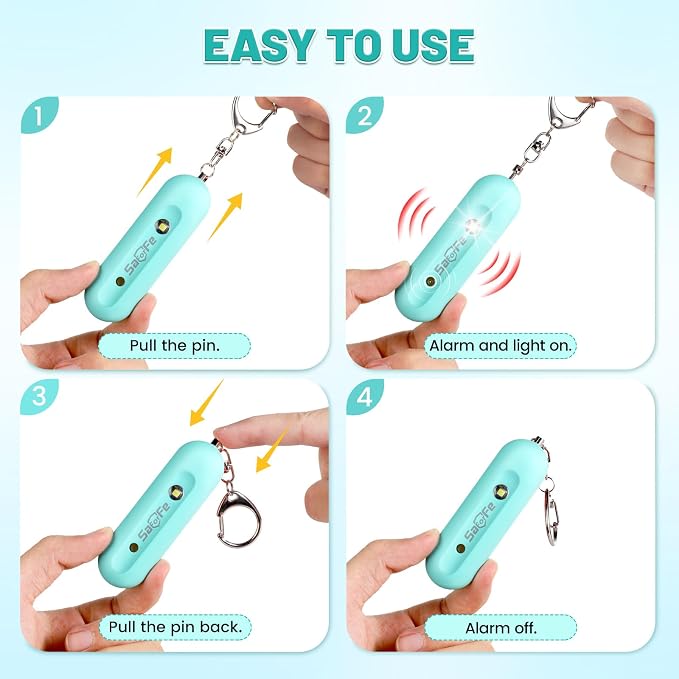 Personal Safety Alarm - Waterproof Rechargeable Security Alarm - 140dB Extra Loud Siren & Strobe Light - Self Defense Keychain - Gift for Women, Teenagers, College Girls, Seniors（Aqua+Aqua）