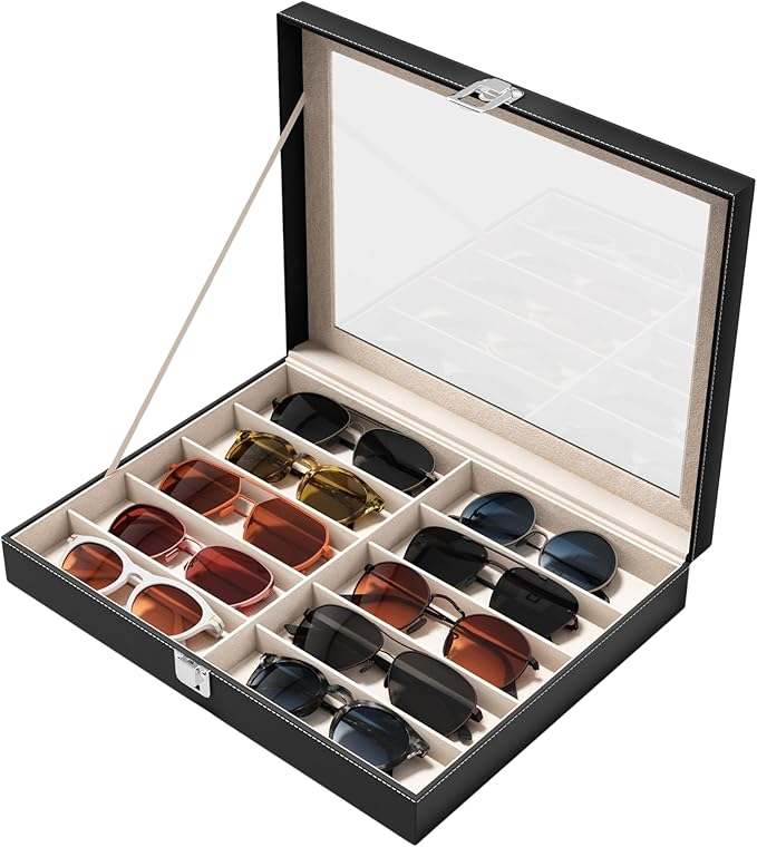 NEWLOOP 10/30 Slots Sunglass Organizer for Multiple Pairs of Eyeglass See-through Display Case Storage Box for Women Men