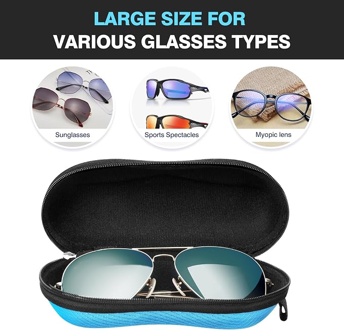 MoKo Semi Hard Shell Sunglasses Case, Unisex Protective Eyeglass Case Glasses Case Holder with Metal Hanging Hook