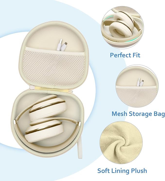 Headphone Headset Case for JLab JBuds Lux ANC/JLab Go Lux ANC/Beats/JBL/TOZO/BERIBES/Picun/KVIDIO Wireless Noise Cancelling Over-Ear Foldable Headphones (Cream)