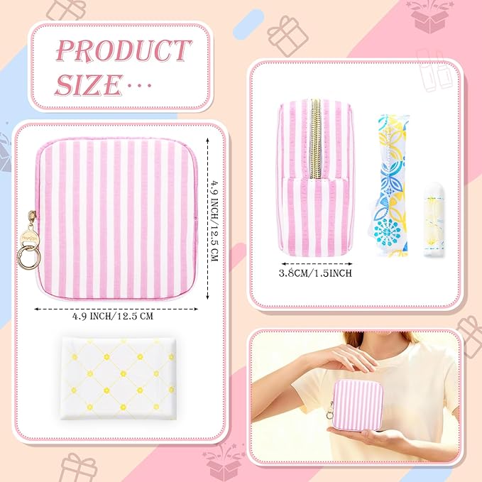 Stripes Period Bag, Small Period Pouches for Teen Girls, Quilted Sanitary Napkin Storage Bag, Compact Discreet Pad and Tampon Holder for Purse (Large Stripes-Black)