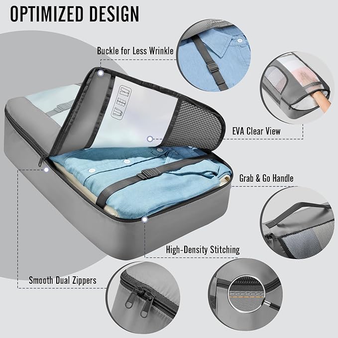Veken 10 Set Packing Cubes for Travel Essentials,Anti-Wrinkle Buckled Suitcase Organizer for Shoe & Toiletry Bag,Carry On Luggage Bag for Airplane & College Dorm Room Accessories,Women Men Gifts