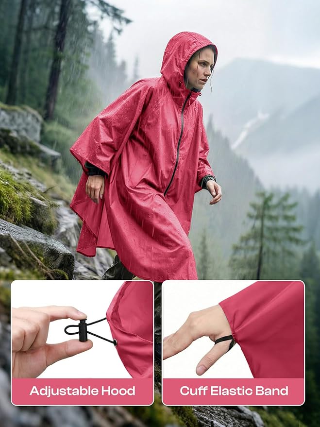 SaphiRose Lightweight Waterproof Rain Poncho for Adults with Hood Portable Rainwear for Outdoor