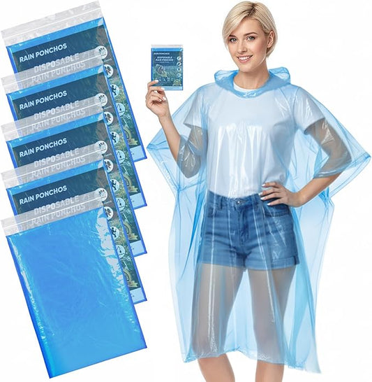APEXUP Disposable Rain Ponchos for Adults, 5PK/10PK/50PK Emergency Rain Poncho for Camping Hiking Travelling