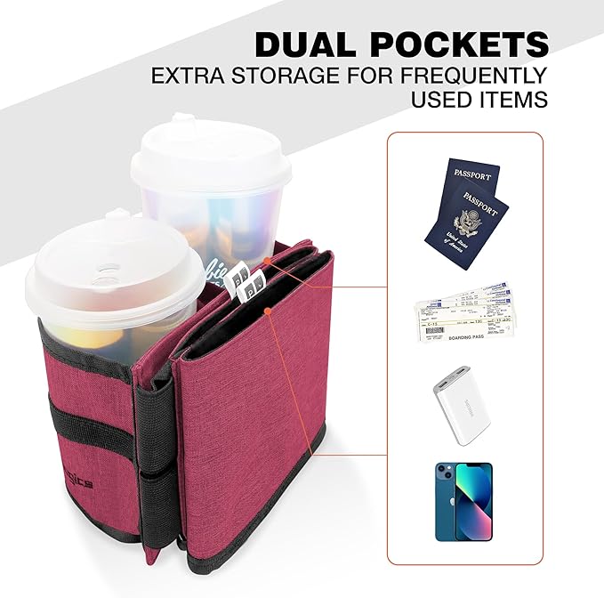 Luggage Cup Holder Attachment. Hands-Free Beverage Carrier for Coffee Mugs and Bottles, Fits Suitcase and Roll-On Handles. Must-Have Travel Accessory, Ideal Gift for Travelers and Flight Attendants.