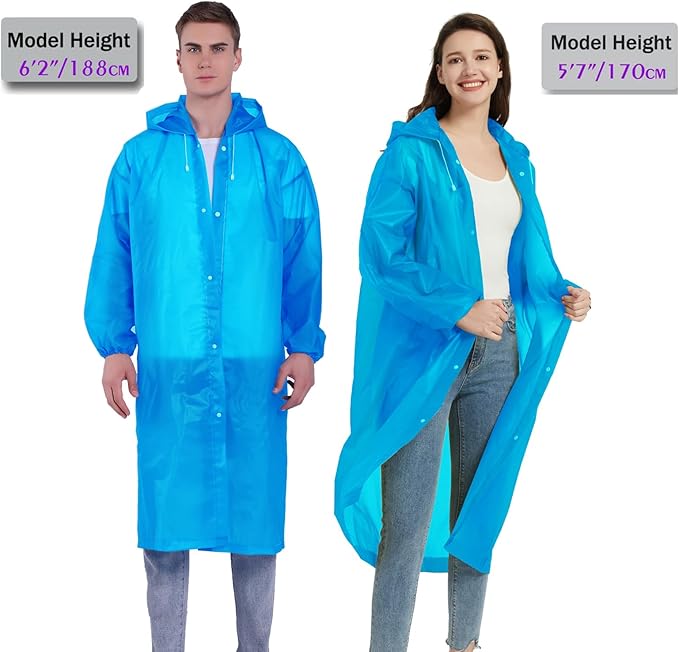 YDYJKI 2 Pack Waterproof Rain Ponchos for Adults-Reusable Emergency Raincoats with Hoodand Drawstring -Lightweight Ponchos