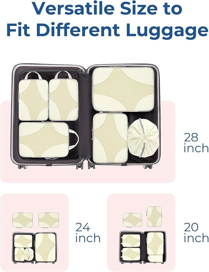 BAGSMART Compression Packing Cubes for Travel, 6 Set/14 Set Compressible Luggage Organizer for Cruise Ship, Lightweight Travel Essentials (1L+2M+2S+Shoe bag+Drawstring bag+Toiletry bag+6Plastic bags)