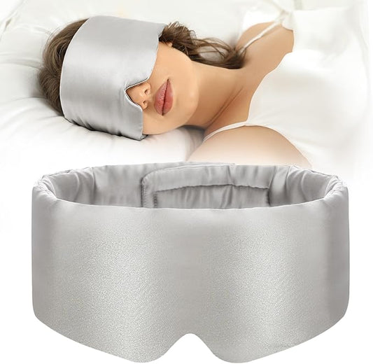 SECZIPE 100% Mulberry Silk Sleep Mask Eye Mask for Women Man with Adjustable Band, for Side Sleeper Blackout Sleep Mask for Travel Rest and Office (Gray)