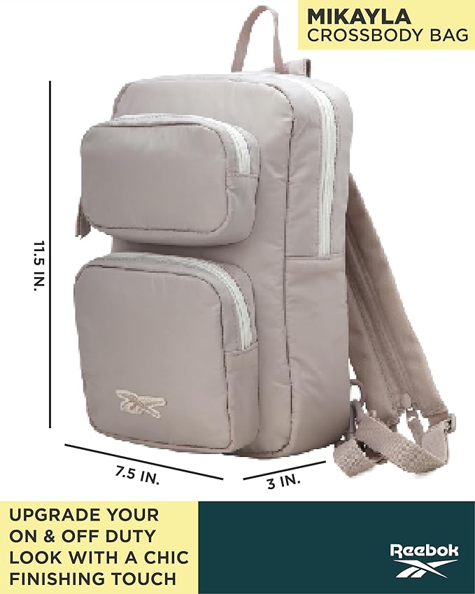 Reebok Unisex Crossbody Bag - Convertible Compact Durable Cross Body Bag for Women and Men - Gym and Travel Essentials, Size One Size, Mikayla Stucco