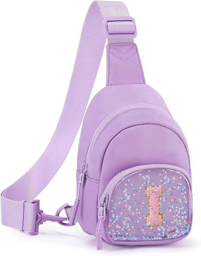 Viverte Birthday Gifts for Girls Small Clear Initial Sling Bag Crossbody Bag Purse Fanny Packs Personalized Monogrammed Gifts for Girls for Travel (Lavender-I)