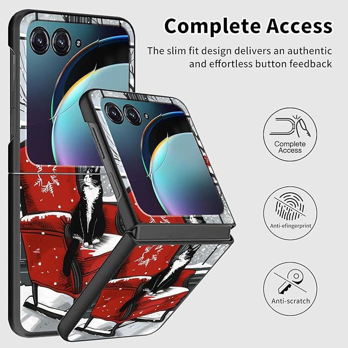 for Motorola Razr Plus 2025 Case,for Razor Plus 2025 Phone Case Cute Slim Hard PC Ultra-Thin Anti-Scratches Shockproof Protective Cover,Cute Cat Snow
