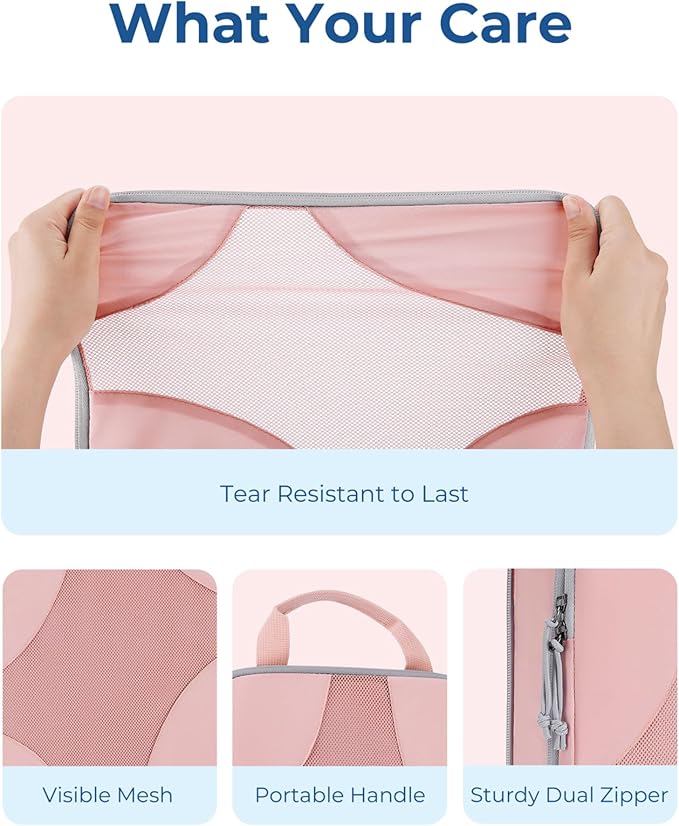 BAGSMART Compression Packing Cubes for Travel, 6 Set/14 Set Compressible Luggage Organizer for Cruise Ship, Lightweight Travel Essentials (1L+2M+2S+Shoe bag+Drawstring bag+Toiletry bag+6Plastic bags)