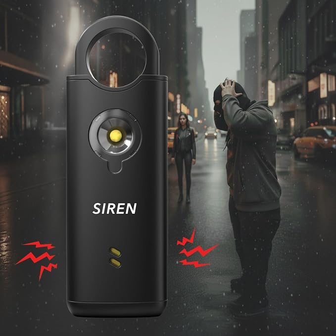 Personal Safety Alarm by Silent Beacon – 135dB Siren, Flashing Light, Pull & Vibration Activation, USB-C Rechargeable Keychain (Black)
