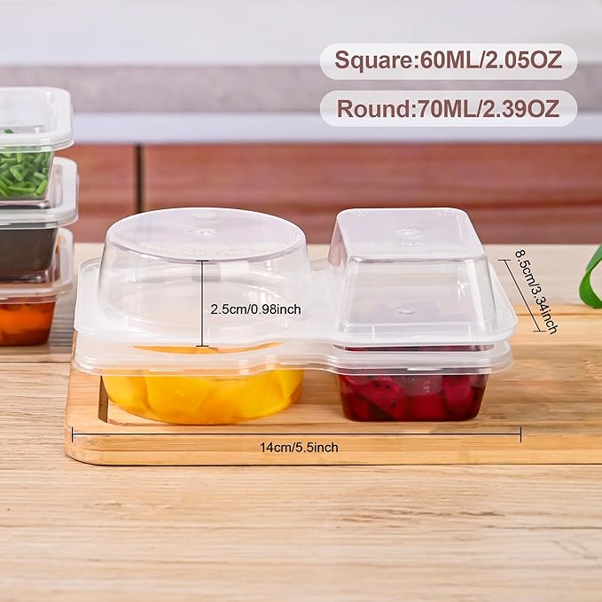RXRRXR 10PCS Double Compartment Condiment Container With Lids - Reusable Snack Pack Containers for Take-out Sauces