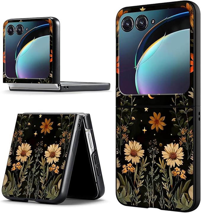 for Motorola Razr 2025 Case,for Moto Razr 60 Phone Case Cute Slim Hard PC Ultra-Thin Anti-Scratches Shockproof Protective Phone Cover,Plant Floral Moon