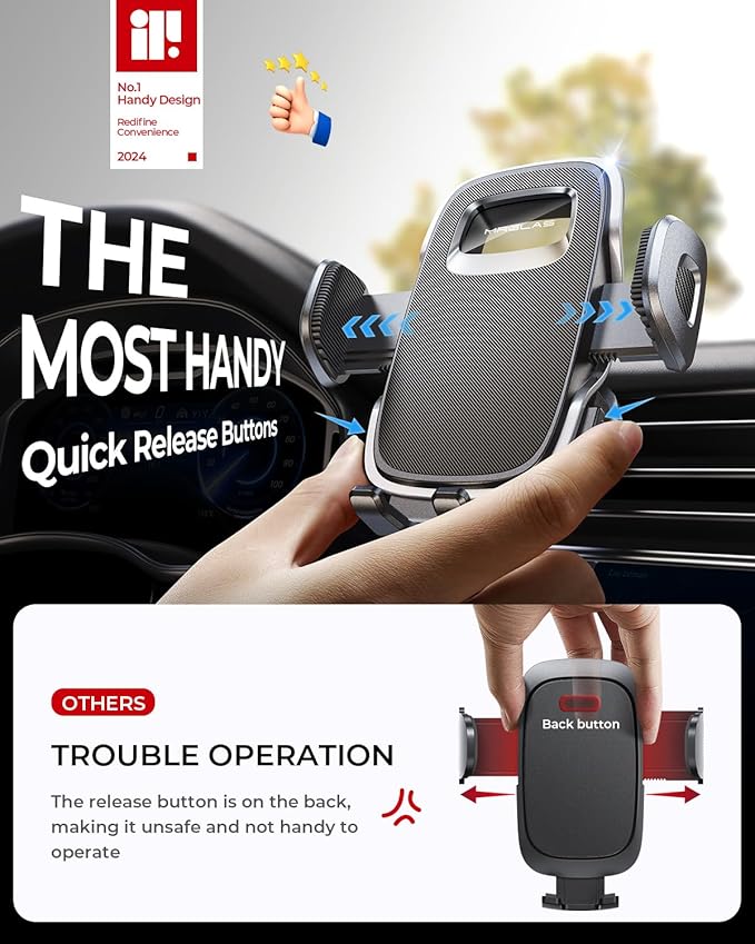 MRGLAS 2026 Upgraded Phone Holders for Your Car with New Metal Hook Clip, Handy Air Vent Cell Phone Car Mount [One Hand Operation], Universal Automobile Cradle for iPhone Android and All Smartphones