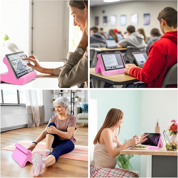 Universal Multi-Angle Tablet Stand Holder-Soft Pad Stand with black phone holder for Lap,Knee,Sofa and Bed,Compatible with iPad Pro 9.7,10.5,12.9 Air Mini 4 3,Kindle,Galaxy Tab,E-Reader (Pink)