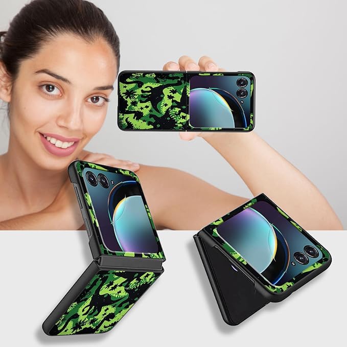 for Motorola Razr Plus 2025 Case,for Razor Plus 2025 Phone Case Cute Slim Hard PC Ultra-Thin Anti-Scratches Shockproof Protective Cover,Green Black Dinosaur