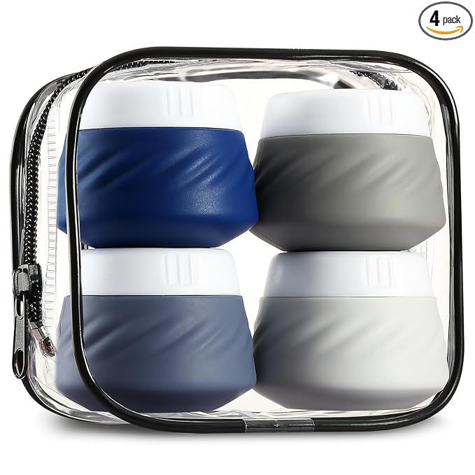 Gemice Travel Containers for Toiletries, Silicone Cream Jars TSA Approved Travel Size Containers with Clear Bag, Leak-proof Travel Accessories with Lid for Cosmetic Face Body Hand Cream (4 Pack)