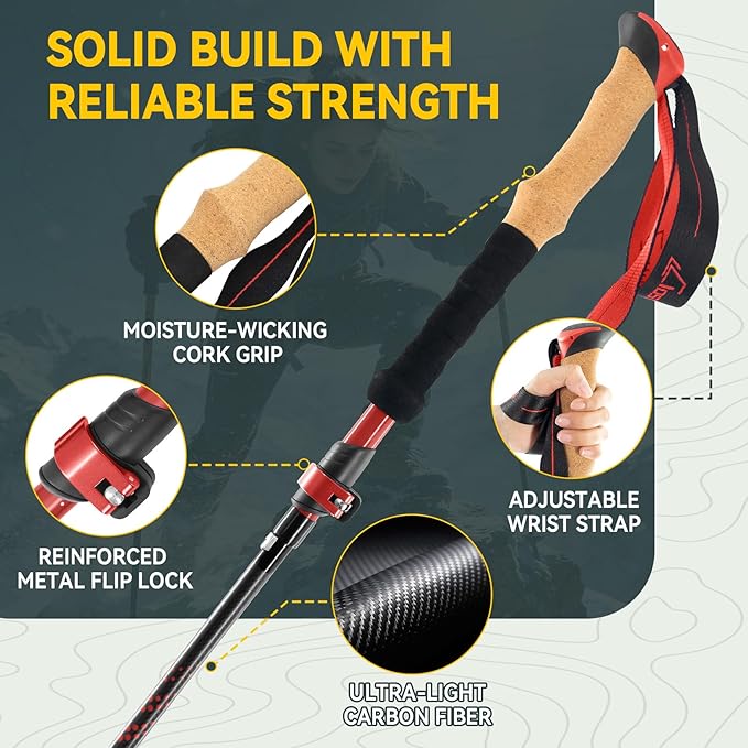Clostnature Collapsible Trekking Poles for Hiking – Carbon Fiber Folding Hiking Poles, Telescopic Lightweight Trekking Sticks for Women, Men, Seniors, Retractable Nordic Walking Sticks for Climbing