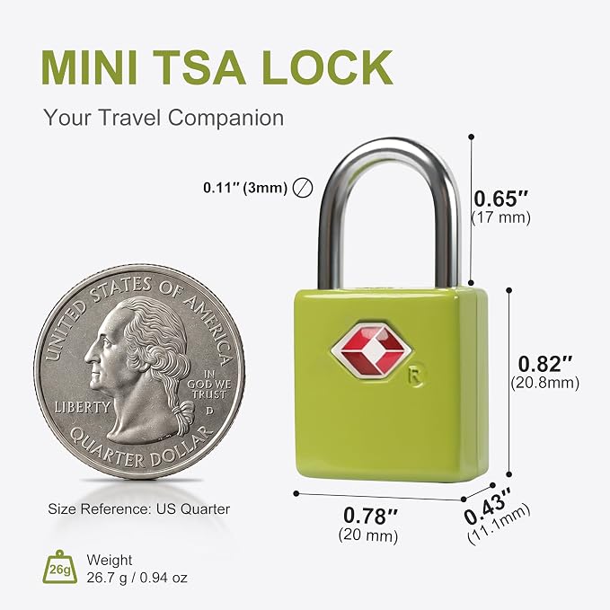 TSA Locks for Luggage with Keys, Travel Luggage Locks TSA Approved 4 Pack, Keyed Alike Small Padlock with Key, Mini Padlock for Suitcase, Backpack Zipper, Bag, Purse, Travel Essentials