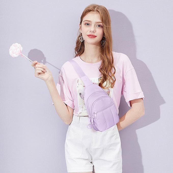 Viverte Quilted Puffer Crossbody Bags for Girls Gifts for Teen Girls Sling Bag Lightweight Cross Body Bubble Purse Shoulder Bag for Travel (Lavender)