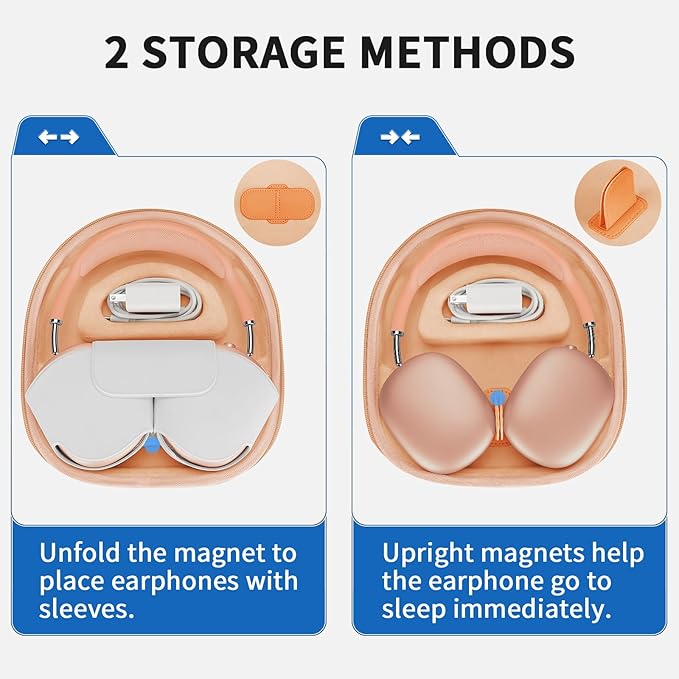 Smart Case for New Apple AirPods Max Supports Sleep Mode, Hard Organizer Portable Carry Travel Cover Storage Bag (Orange)