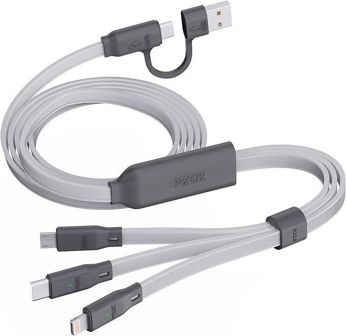 PZOZ 100W USB C & USB A Charging Cable, 3 in 1 Multi Fast Charging at The Same Time, Multiple Charger Cord with Type C[100W]/Lightning[27W]/Micro[10W] for iPhone 17 16 15 14 iPad Pro MacBook Samsung