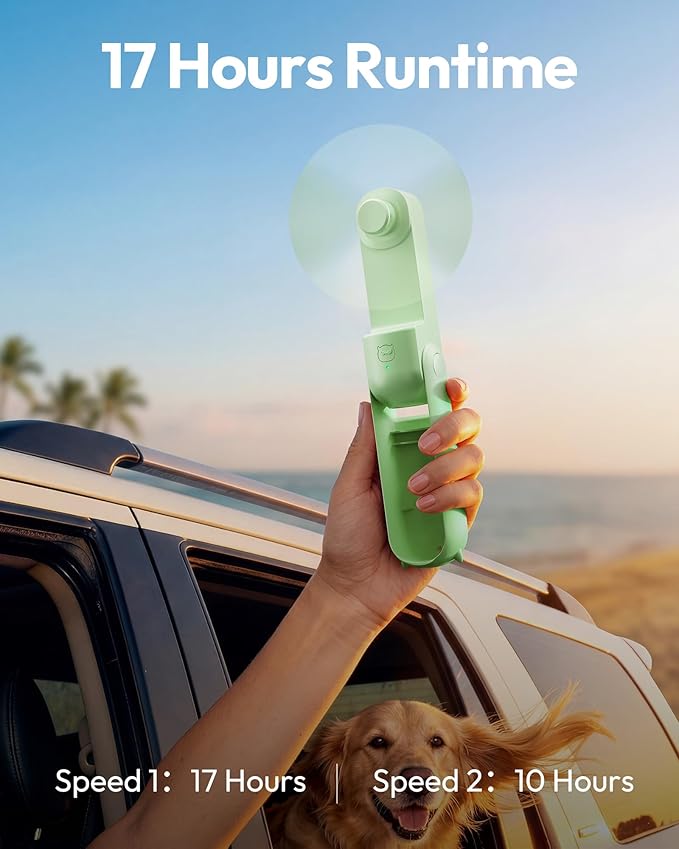 Gaiatop Portable Handheld Fan, 3 in 1 Mini Fan Handheld [17h Max Cooling], Foldable Personal Fans Pocket Design, USB Travel Fans Portable, Lash Trip Summer Essential Cute Gifts for Women Girl, Green