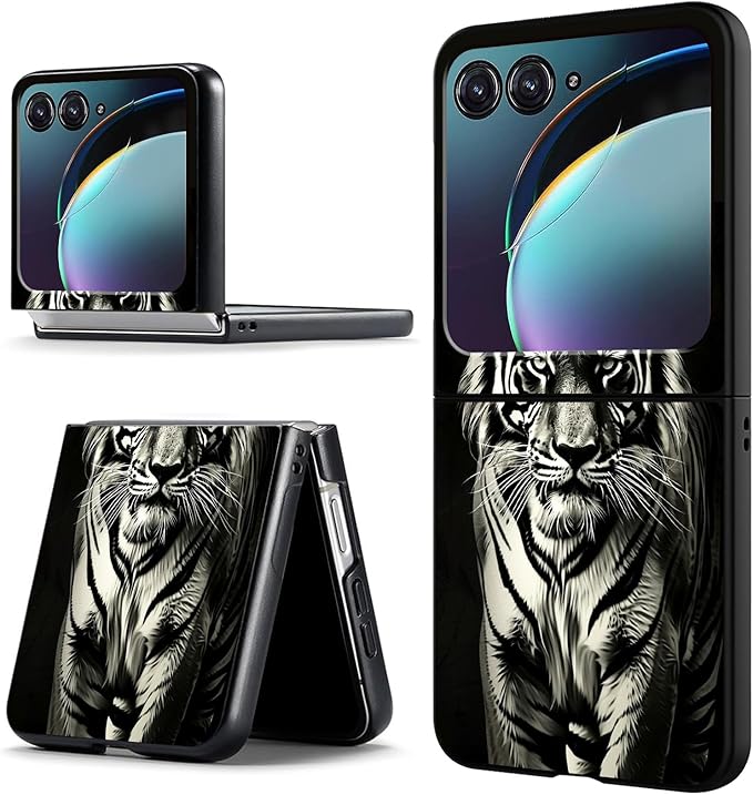 for Motorola Moto Razr 2024 Case,Moto Razr 50 Phone Case Cute Slim Hard PC Ultra-Thin Anti-Scratches Shockproof Protective Cover,Cool Black Tiger