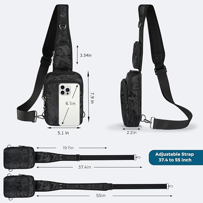 Sling Bag, Crossbody Bag with Zipper Lock, RFID & Water Resistant for Women and Men Small Chest Bag for Travel Casual