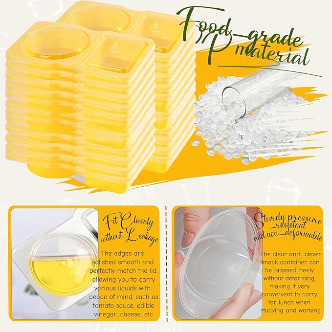 Snack Containers - Reusable 2 Compartment Condiment Containers with Lids for Take Out Sauce, Portion Control, Candies, Cookies (YELLOW)