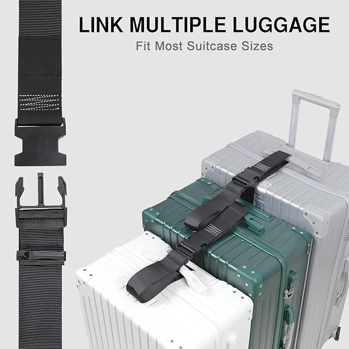 Luggage Straps, Stretchable Luggage Connector Straps for Suitcases, Secure Quick Release Buckle Add A Bag Adjustable Attachment Accessories Belts (Black, 2" W)