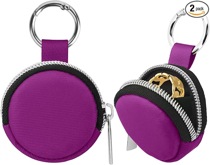 Portable Ring Organizer Case with Keychain, Traveling Ring Holder Storage Bag, Anti-Lost Keychain Container for Rings, Jewelry (2, Purple)