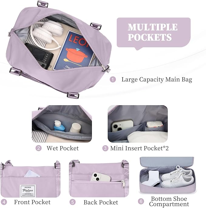 Weekender Bags for Women,Personal Item Travel Bag with Shoes Compartment,Overnight Travel Duffel Bag with Toiletry Bag,Medium
