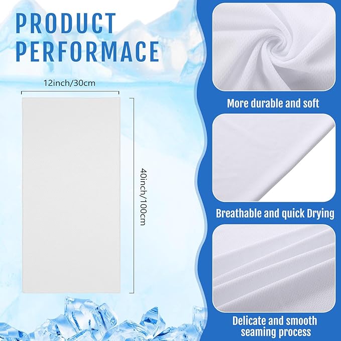 Hosuly 6 Pack Cooling Towels 40" x 12" Sport Towels, Cooling Rag for Neck and Face Ice Breathable Chilly Portable Neck Wraps for Yoga(White)