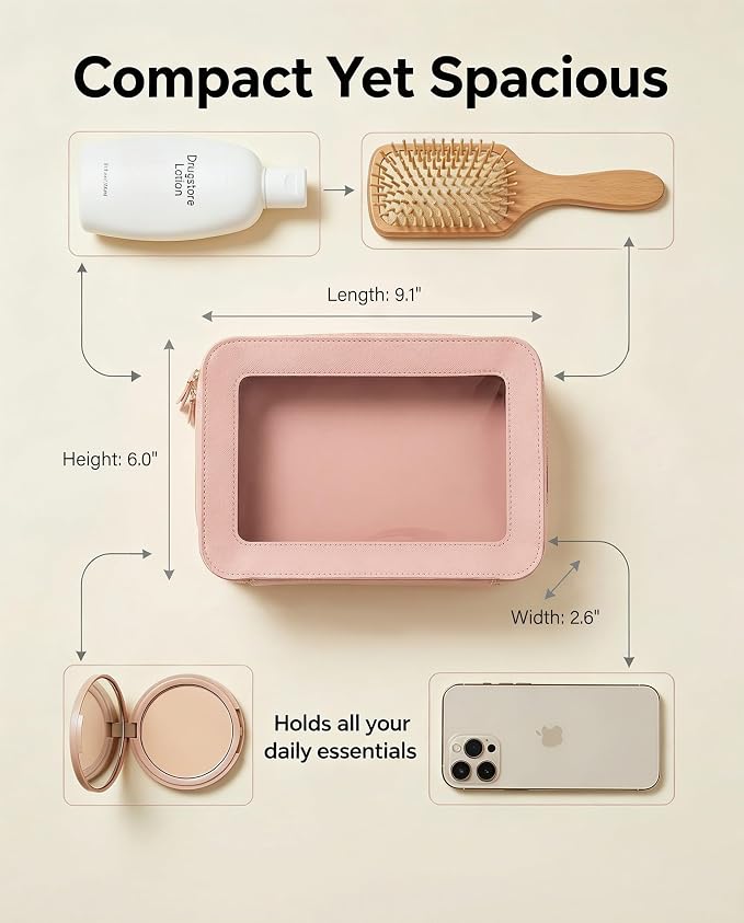 LETGO Clear Makeup Bags, TSA Approved Toiletry Bag with Zipper, Clear Makeup Organizer Fit Carry-on Travel Essentials,Clear Cosmetic Bags for Women Men (C-Pink)