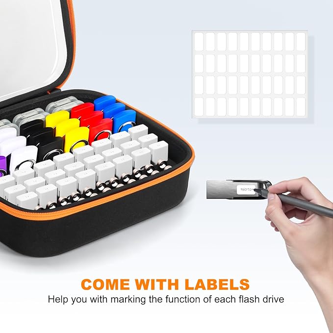 USB Flash Drive Case USB Storage with Labels, 72 Slots Thumb Drive Cases, Memory Card Case for USB Flash Drives, USB Holder Flash Drive Organizer Fits for Samsung/Sandisk/SamData/Lexar Jump Drive