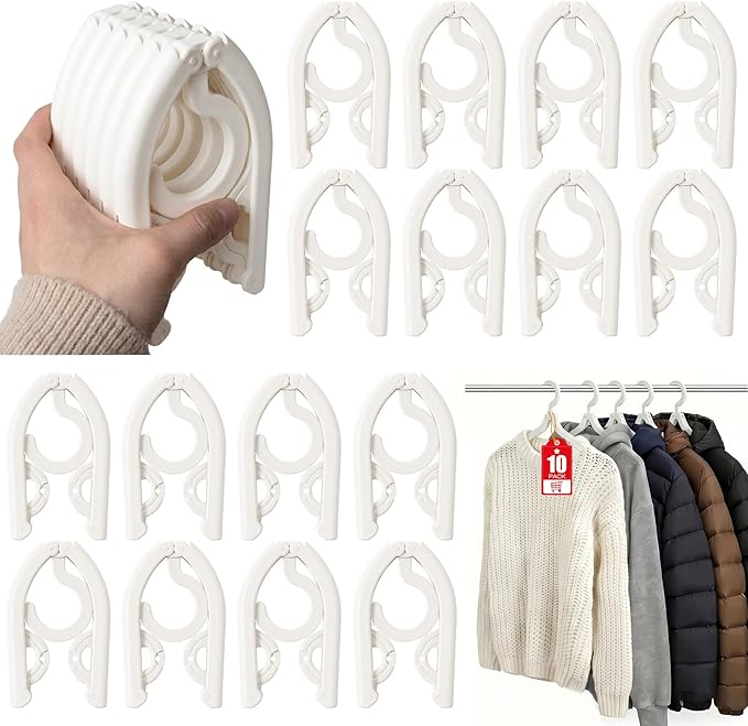 Extra Thick 10 Pcs Travel Hangers Portable Foldable Travel Hanger Organizer, Plastic Cruise Essentials 2026 Clothes Hanging Rack Folding Hangers for Travel Camping Fly RV Europe Suitcase, White