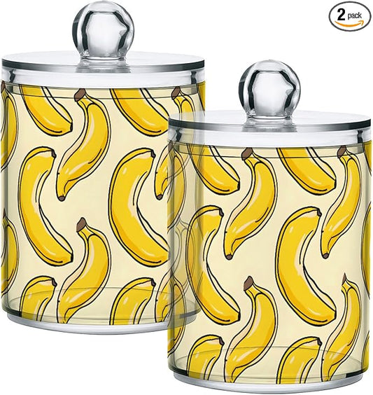 2 Pack Qtip Holder Organizer Dispenser Bananas Yellow Bathroom Storage Canister Cotton Ball Holder Container for Cotton Pads/Swabs/Floss