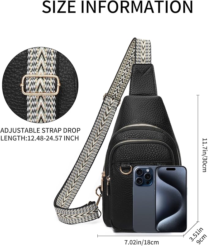 GAEKEAO Sling Bag for Women Vegan Leather Crossbody Bags Travel Fanny Pack Chest Bag Purse with Adjustable Wide Guitar Strap