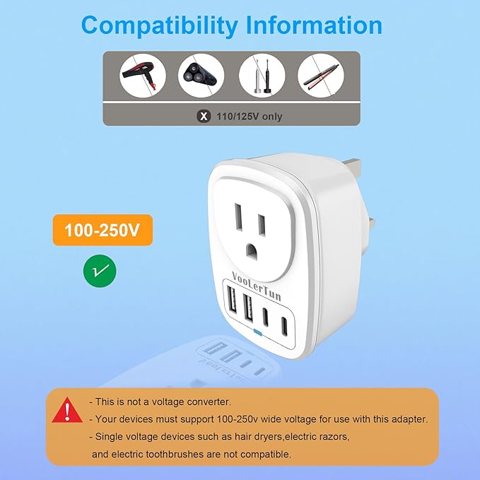 Type G Adapter for Travel US to UK Plug Adapter Outlet Converter with Multi USB Port, Electrical Outlet Power Adapter for Ireland Scotland Dubai England Hongkong Travel Cruise Essential