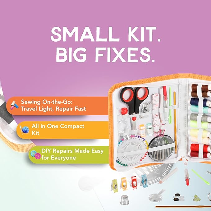 Incraftables Sewing Kit – 75+ Piece Travel & Crafting Set with Scissors, Colored Threads, Measuring Tape, Needles & More in a Zippered Nylon Case