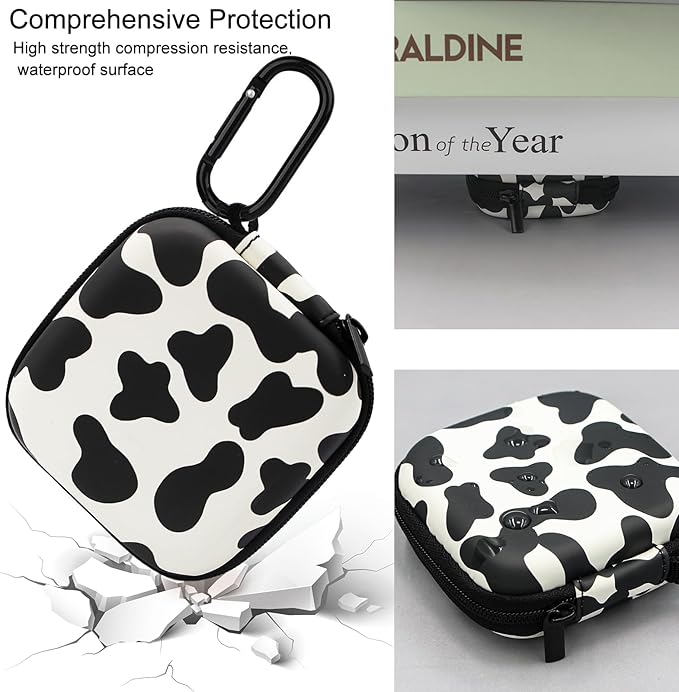 Earbud Case,Headphone Organizer Earbud Storage Bag, Hard EVA Shockproof Cover Carrying Case with Carabiner Clip Compatible with AirPods 4 AirPods Pro 2nd /3/2/1 Bose Galaxy Buds (Cow)
